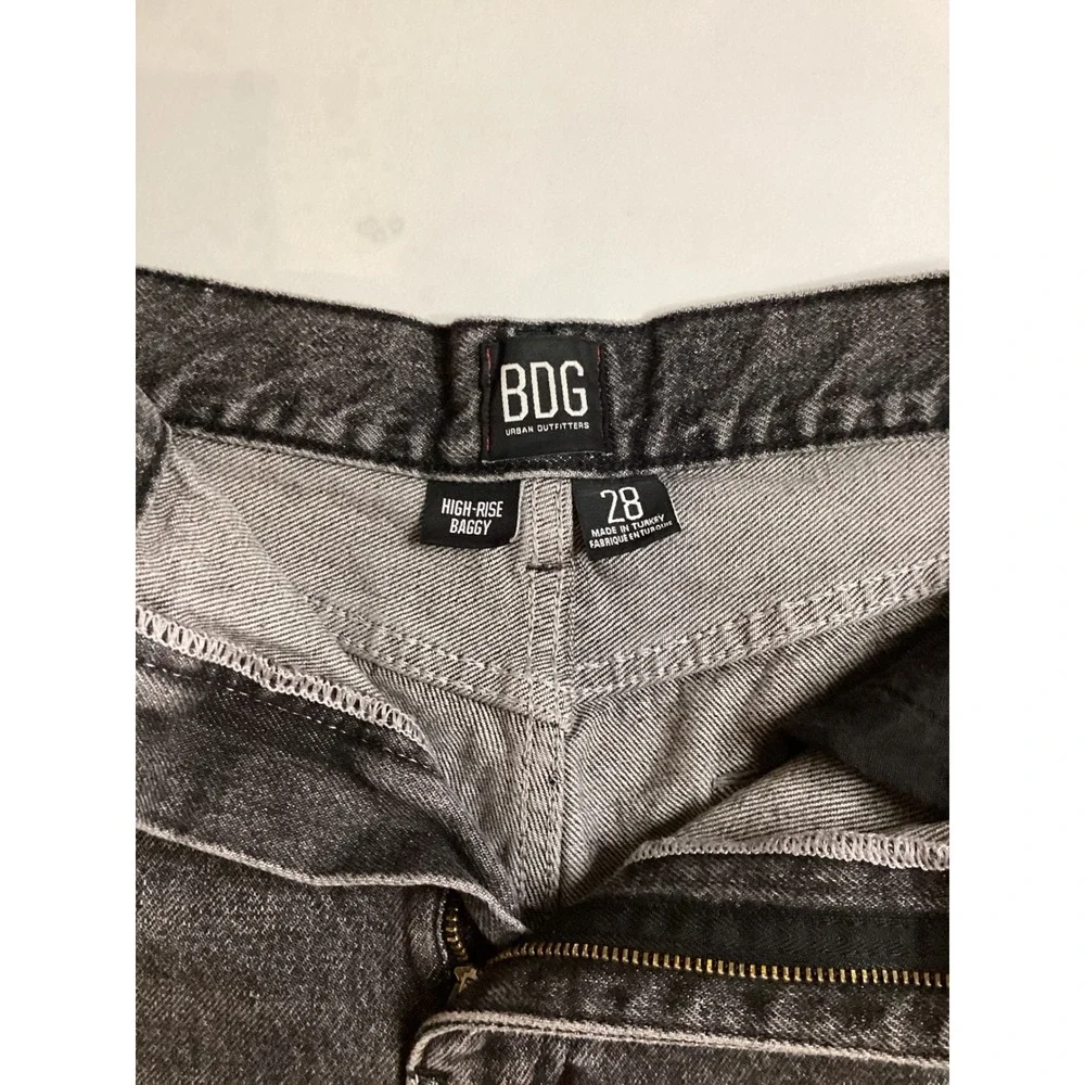 BDG Urban Outfitters High-Rise‎ Baggy Denim Shorts Washed Black Cutoff Size 28